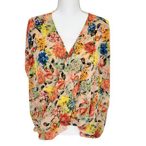 Lily Rain L Top Peach Floral Sheer Crossed Twisted Front